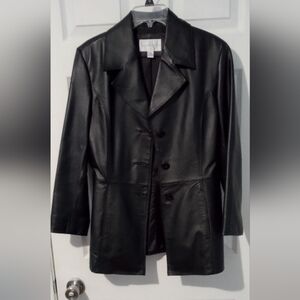 Worthington Black Leather Jacket Tailored Glossy Finish